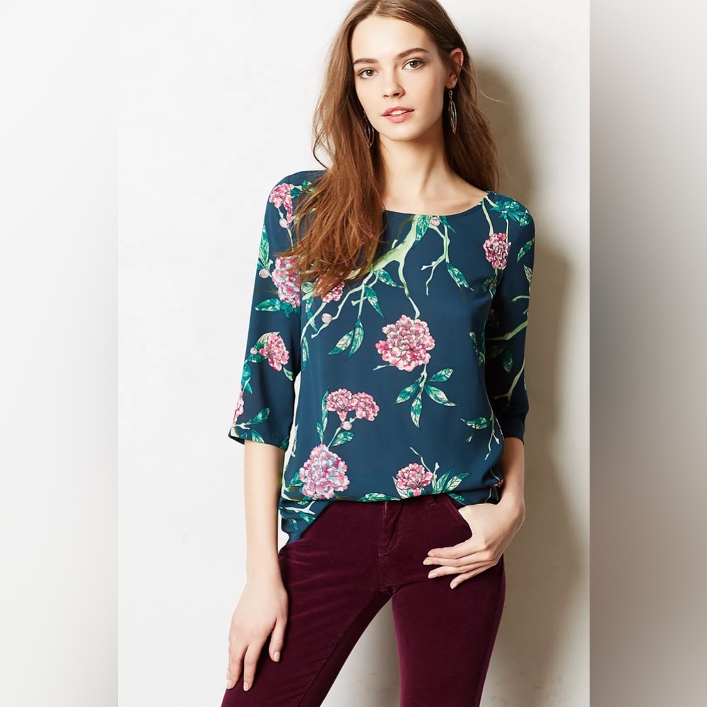 Anthropologie HD In Paris Floral Semi Sheer Eira Top Size 10